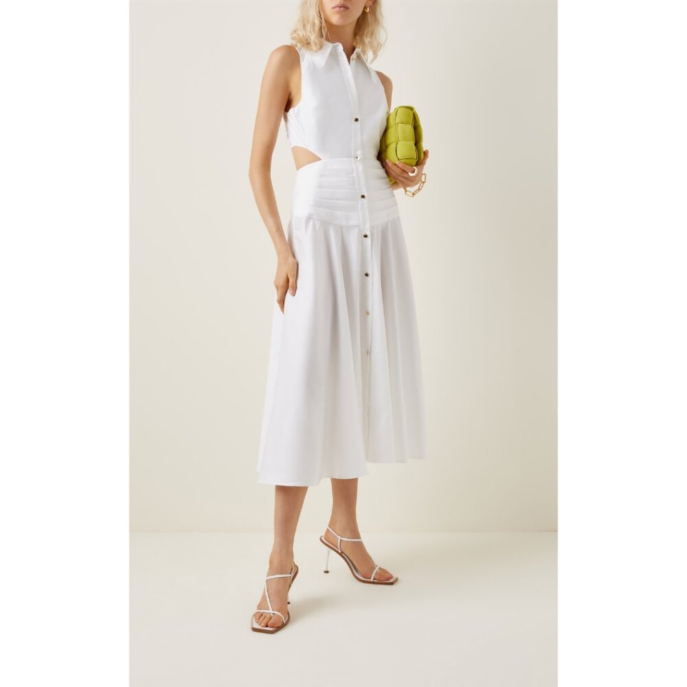 Acler White Hayworth Cutout Cotton Midi Shirt Dress, Size AU 12/ US 8